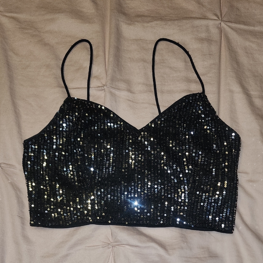 Black Sequin Crop Top